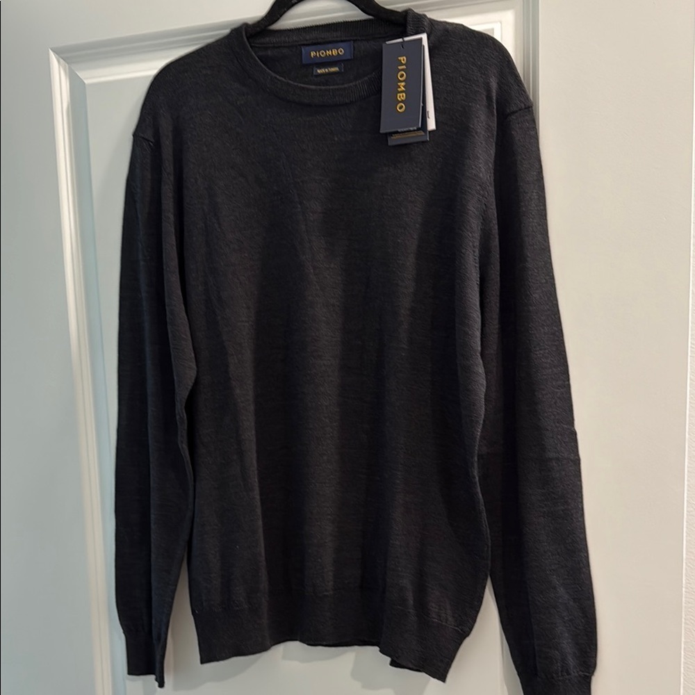 NWT 💯 merino wool Piombo Men's Black dk grey Sweater sz xl
